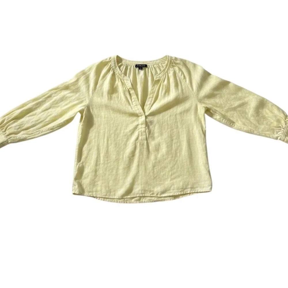 Women'sJ.Crew pale yellow linen-blend v-neck blouse size XL clasic